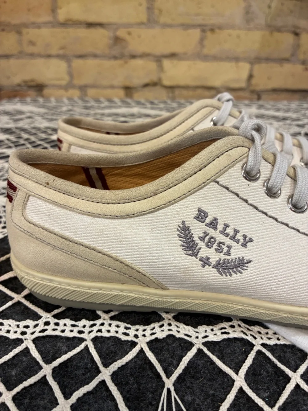 Bally 1851 Cream Canvas Low-Top Sneakers with Subtle Tan Trim, 6.5 - Picture 3 of 7